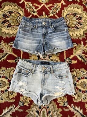 Aéropostale • American Eagle Sz 0 Vintage Low Rise Shorty Jean Mini Shorts LOT